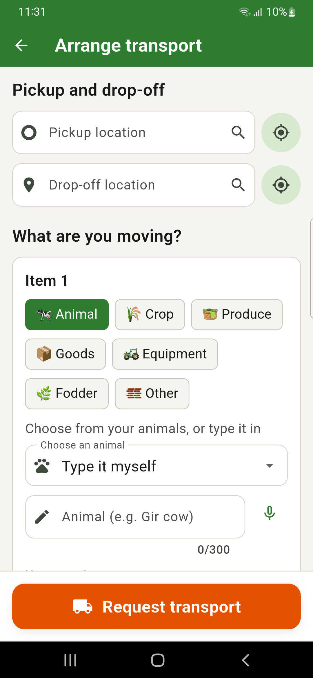 Arranging animal transport